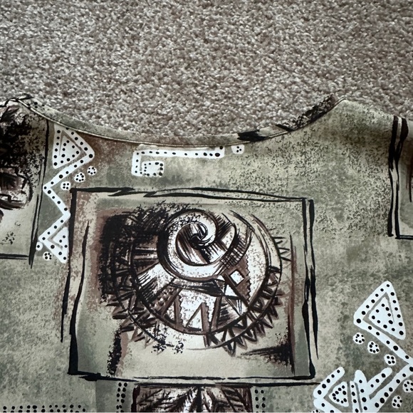 Vintage 90s/Y2K Caribou Tan Green Tribal Pattern Tank Top Womens Size Large Boho - Picture 10 of 15